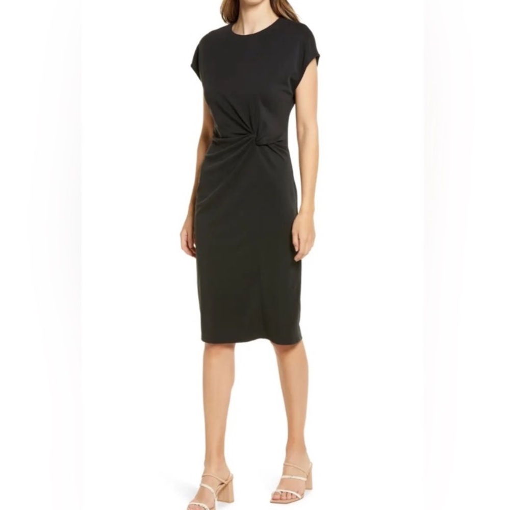Halogen Black Twist Front Knit Sheath Dress Size Small